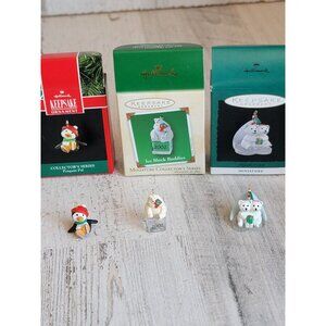 Hallmark miniature polar‎ bear penguin ornament Xmas set